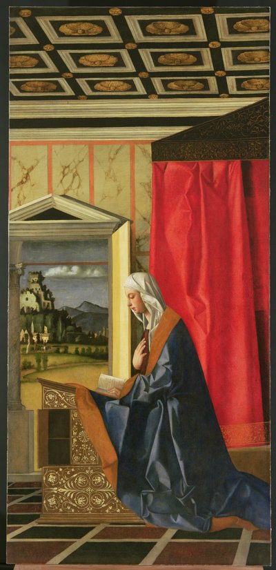Virgin Mary, from The Annunciation diptych (post-1998 restoration) by Giovanni Bellini
